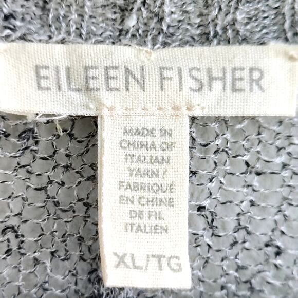 Eileen Fisher XL Gray Open Knit Button Front Cardigan 3/4 Sleeve Linen Blend NEW - Picture 7 of 10